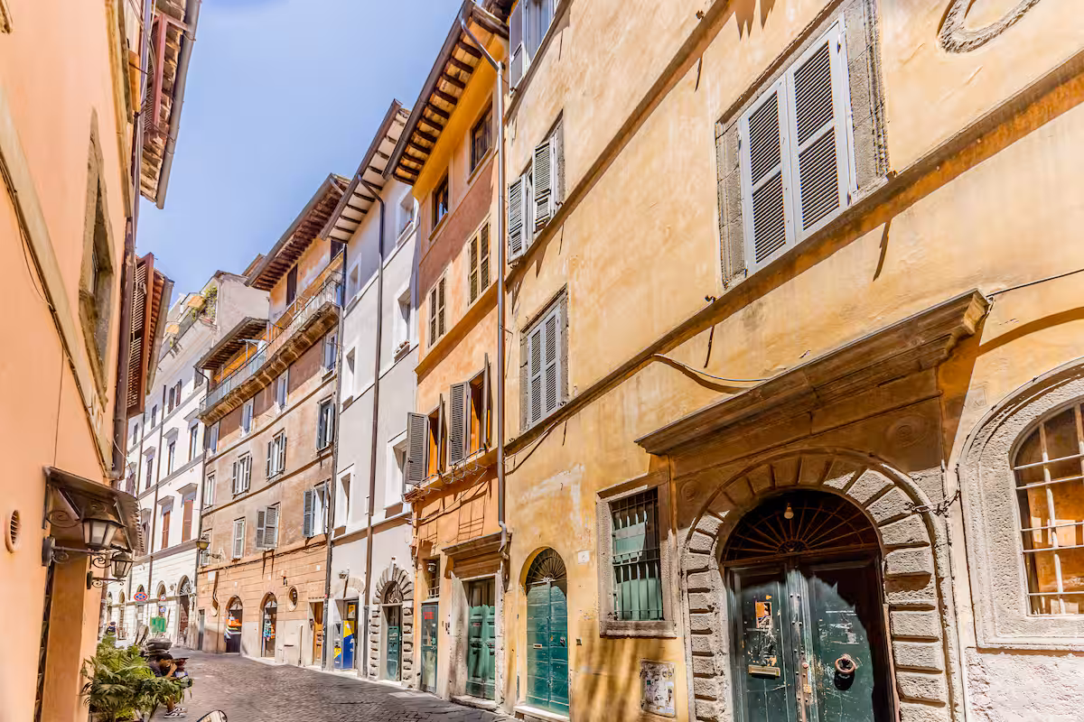 Cobblestone street in the historic centre near Navona Charme, Rome